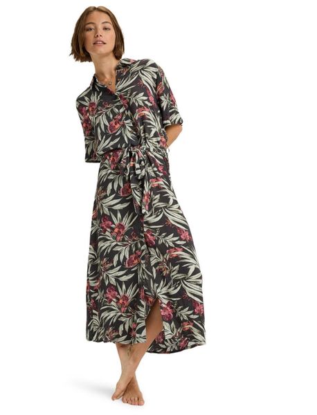 Women Cotton Dress Below Knee Dress - Black/Floral