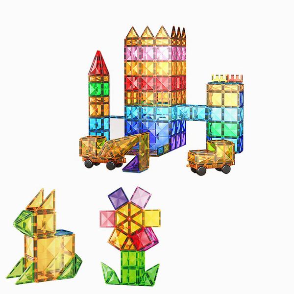 Faceted Magnetic Tiles Building Blocks Set for Kids - 100 Pcs