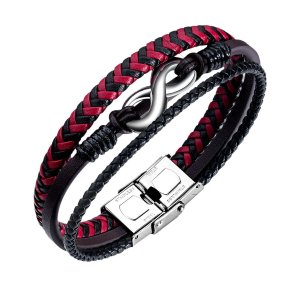 Infinity Symbol Personalized Versatile Leather Bracelet, Black And Red.