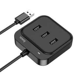 Plug in &amp; Use Hoco HB31 Easy 4 in 1 USB to USB2.0x4 Converter Black