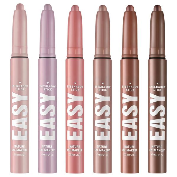Kingdushi 6 Color Glitter Cream Eyeshadow Stick Set, Eye Makeup Pencils