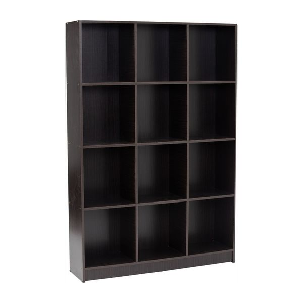 Bragg Eco Open File Cabinet Bookcase, 12 Shelves, Dark Walnut