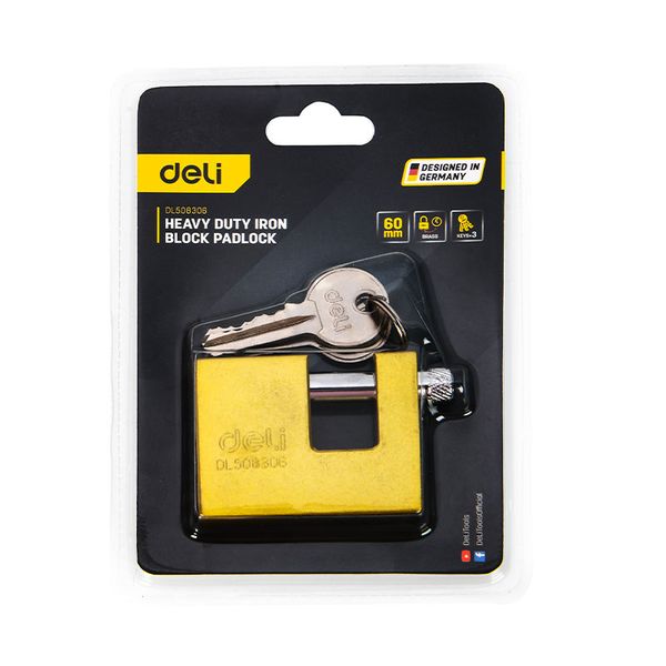 Deli Security Lock Heavy Duty Padlock Metal 60mm YELLOW