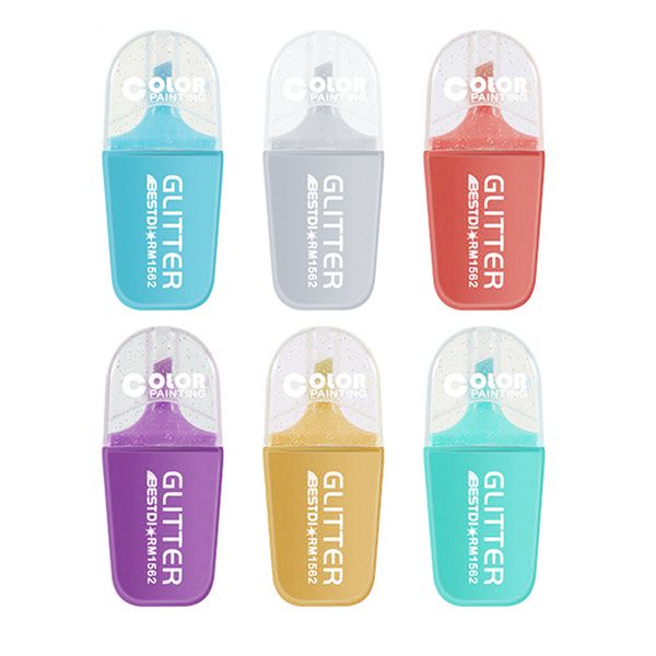 6/8 Color Glitter Pastel Highlighter Pens Set Shining Marker Bullet Journal