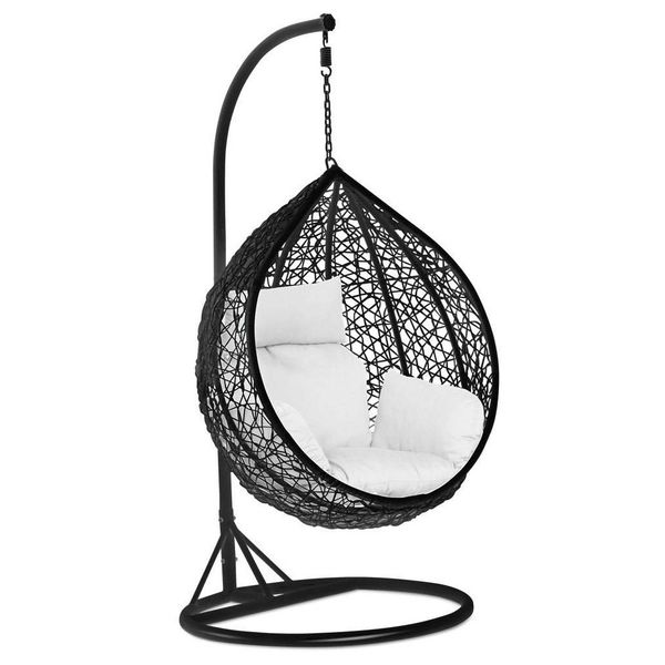 Outdoor Nest Swing Egg Chair With Cushions-Black