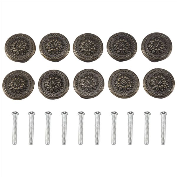 10Pack Antique Bronze Flower Round Kitchen Cabinet Door Drawer Handle