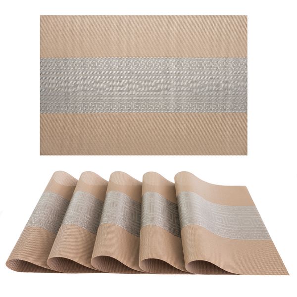 Creative Deco Set of 6 PVC Moroccan Inspired Placemats - Caramel Brown