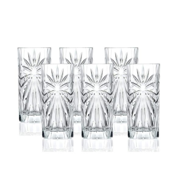 6 Crystal Tall Tumbler Glasses - 330ml