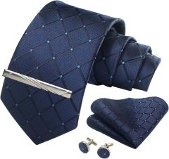 Men Tie Clip Handkerchief Woven Classic Men's Necktie Pocket Square Set