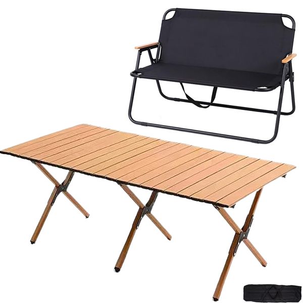 Folding Camping Table Chair Set,Double Camping Chair,Portable Picnic Table