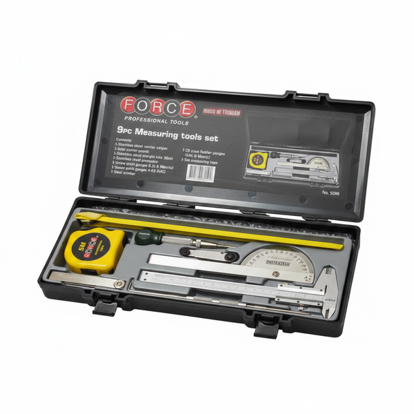 Force 9 Piece Measuring Tool Set with Tape, Centripetal Punch &amp; Scribe