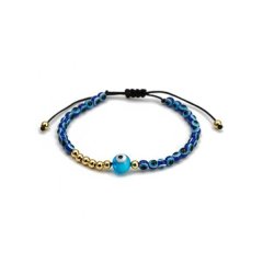 Semiwild - Bracelet - Gold &amp; Glass Evil Eye Beads - Pull string