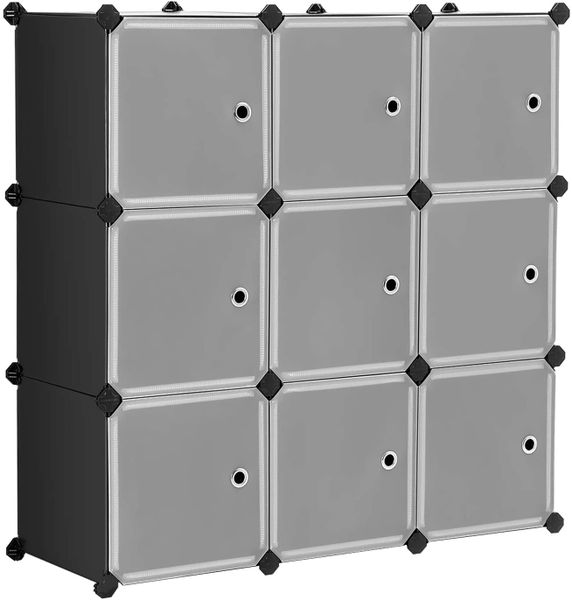 9-Cube Plastic Closet Cabinet Bookcase Shelving with Doors