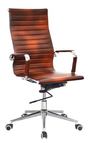 Ribbed PU Leather High Back Office Chair-Brown
