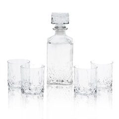 Diamond Cut Whiskey Decanter 900ml with 4 Glasses 230ml - Gift Set
