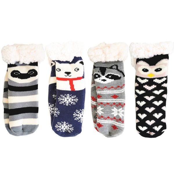 4 x Cartoon Animal Thermal Socks Winter Socks For Kids Children - Assorted
