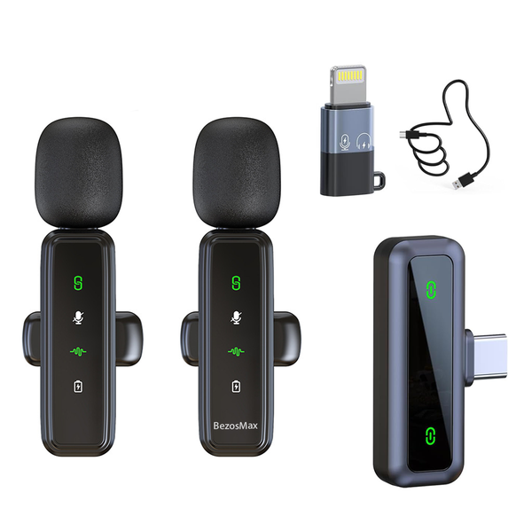 BezosMax 2Pcs Wireless Lavalier Microphone, Clip on Mini Mic with USB-C