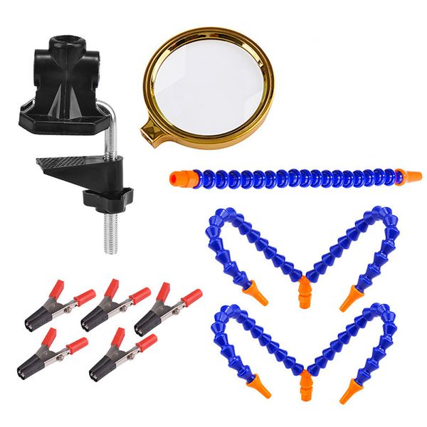 5 Flexible Arms Bench Vise Table Clamp Soldering Station With Magnifier
