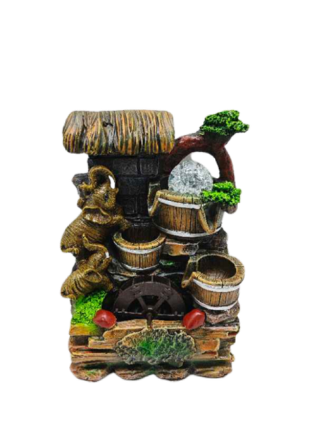 Happy Life Elephant Water Wheel Mini Fountain Brown
