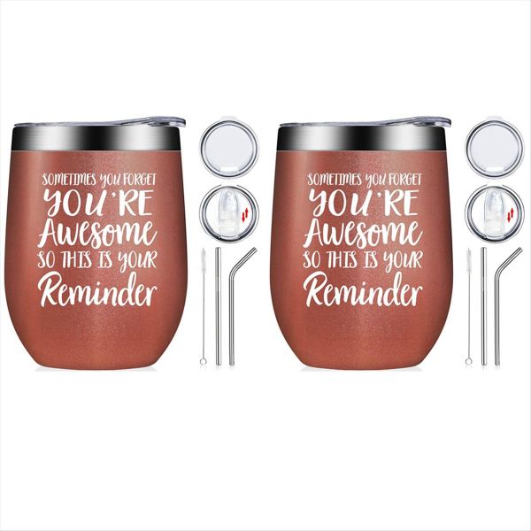 12 Oz Stainless Steel Wine Tumbler Set Gifts For Women -Rose Gold