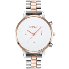 Micaiah Spiez Steel Rose Gold Ladies Watch - White Iconic Dial
