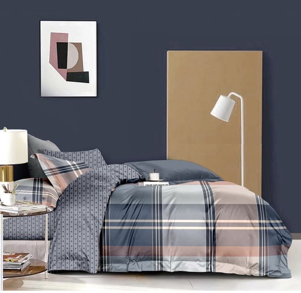 Linen Boutique - Duvet Cover Set 100% Cotton 200TC - Stripe LightSalmonGrey