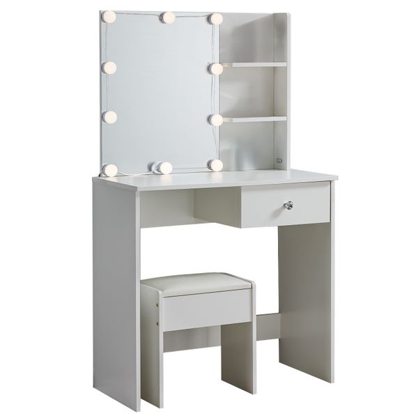 White Wooden Bedroom Dressing Table with Chair