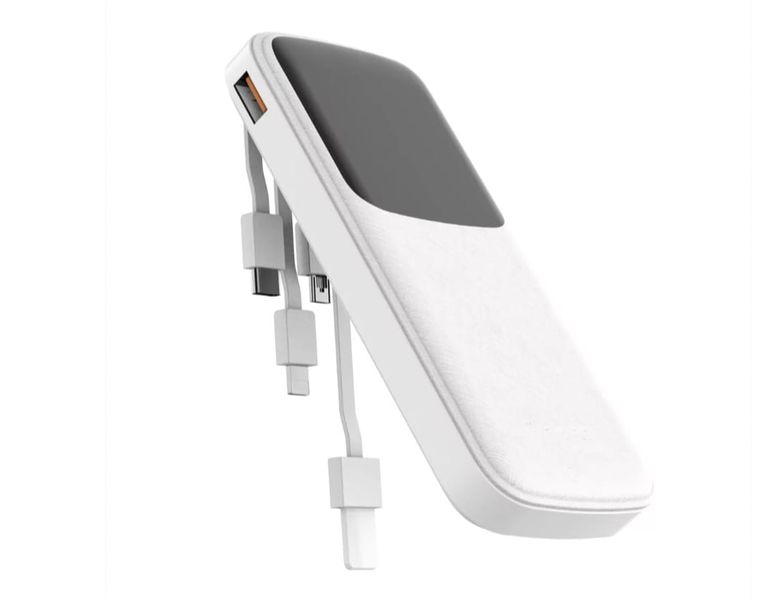 20000 mAh LED Display Power Bank with Cables White