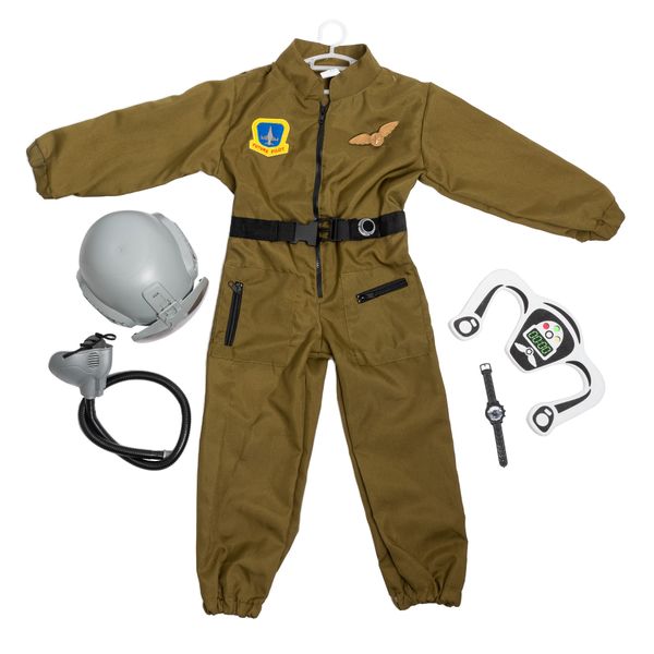 Fighter Pilot Costume with Mask &amp; Accessories - Role Play Pretend Dress Up
