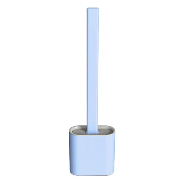 Minimalist Design Silicone Toilet Brush &amp; Holder Set Blue and Grey