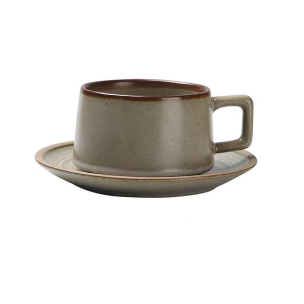 Japanese Wabi-Sabi Stoneware Coffee Cup &amp; Saucer Set -