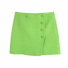 Green Side Slit Mini Skirt with Buttons