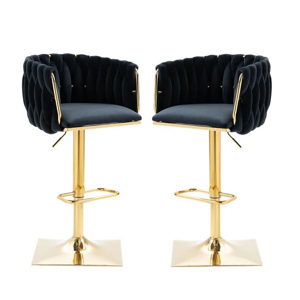 Set of 2 Velvet Bar Stool with a Square Base -HZ6022