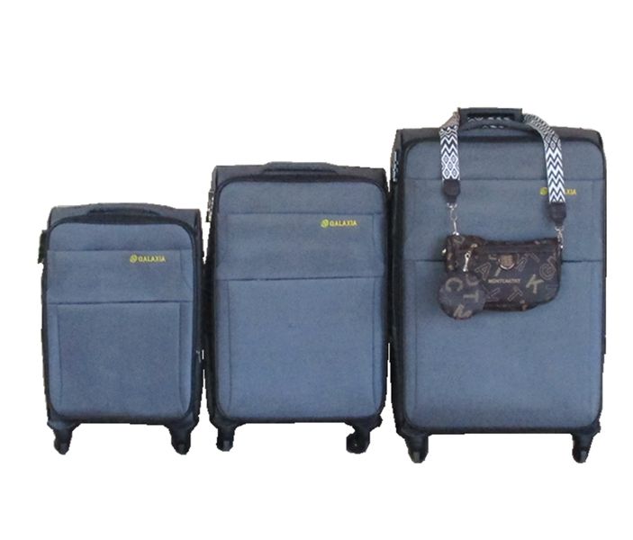 Galaxia 4-Piece Grey Fabric Luggage Set with Spinner Wheels &amp; Monogram Bag