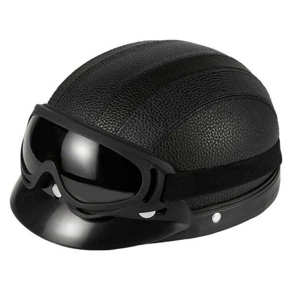 Vintage PU Helmet with Goggles Removable Neck Warmer