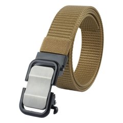 Tactical Belt, Hole-Free Adjustable Nylon Webbing, Khaki, 3.4cm, 120cm