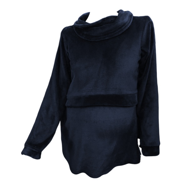 Maternity/Nursing - Fleece Cowl Neck Sweater - Navy
