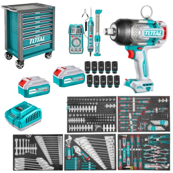 Total Tools 288 Piece Tool Trolley &amp; Acc with Cordless Wrench (1350Nm) Kit