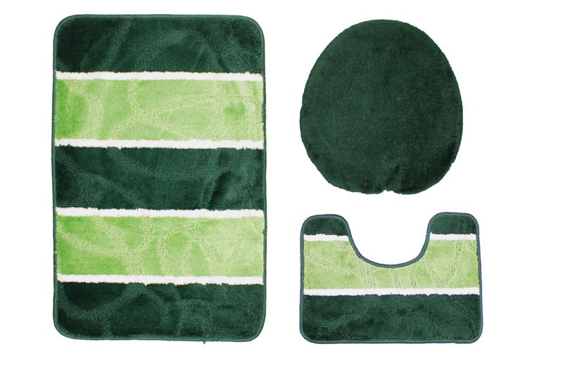 White Striped 3 Piece Non-Slip Turkish Toilet Cover &amp; Mat Set D.GRN/L.GRN