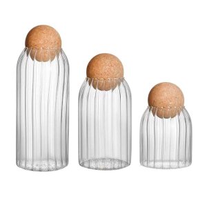 Ribbed Glass and Cork | Pantry Storage Jar | Set of 3