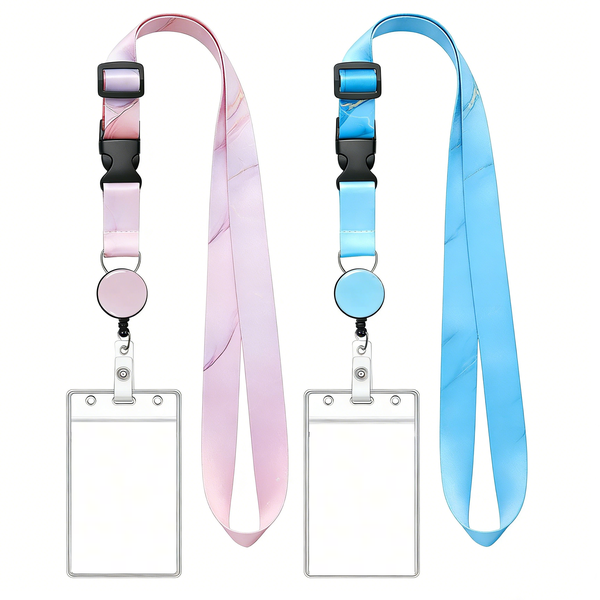 Marble Multi-Functional ID Badge Holder with Retractable Lanyard - 2 Piece