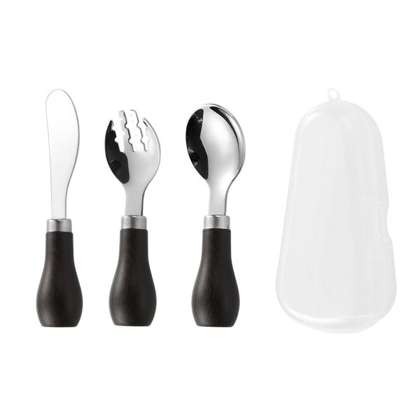 3 Piece Portable Utensil Set With Wooden Handle For Kids