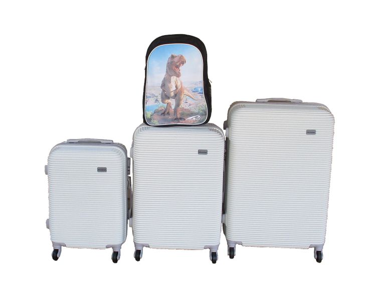 3-Piece White Hardshell Luggage Set with Spinner Wheels &amp; Dino Backpack