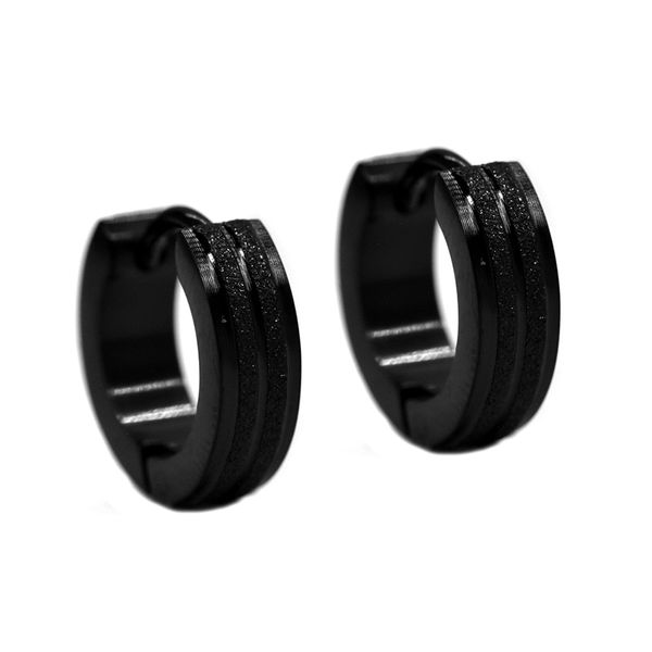 Xcalibur Stainless Steel Black Glitter Huggie Earrings
