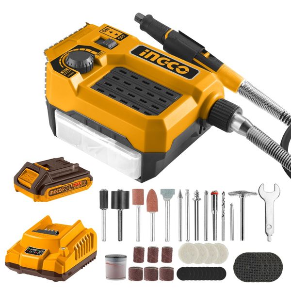 Ingco - Cordless Grinder incl 40Pce Accessories with 2Ah Battery &amp; Charger