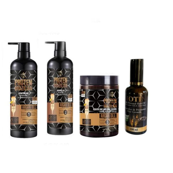 99% Protein Keratin 3 Step Hair Shampoo Conditioner Mask &amp; Biotin Oil