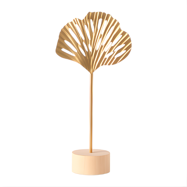 3 Pack - Fan Blade Metal Ornament With Wooden Base - Gold