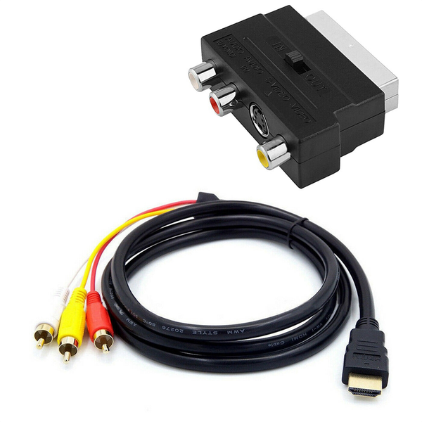 1080P Hdmi-Compatible Male Av Cable W/Scart To 3 Rca Phono Adapter
