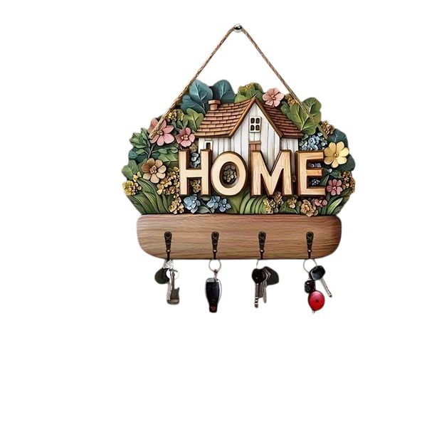 Key Hook with 4 Metal Hooks Multi-Purpose Home Decor for Walls, Porch,Room