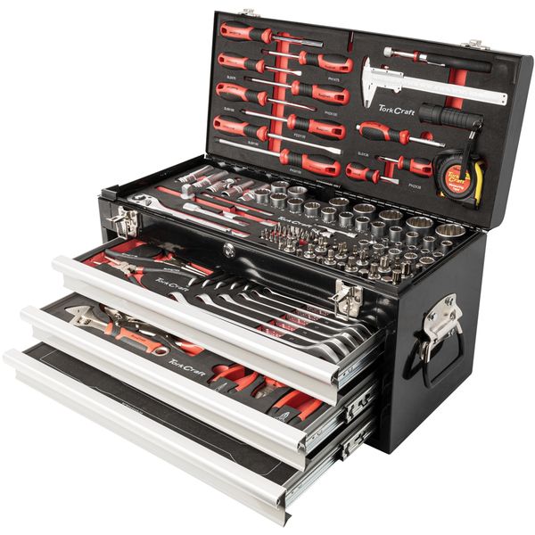 Tork Craft Tool Box 154 Pce 3 Drawer &amp; Top Tray 535X255 X 315Mm Track Box